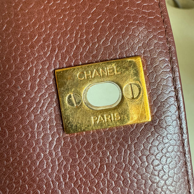 Sold Chanel Vintage Top Handle Kelly Dark Caramel Flap Bag Caviar Leather 24k Gold Plated Hardware, 2000-2002