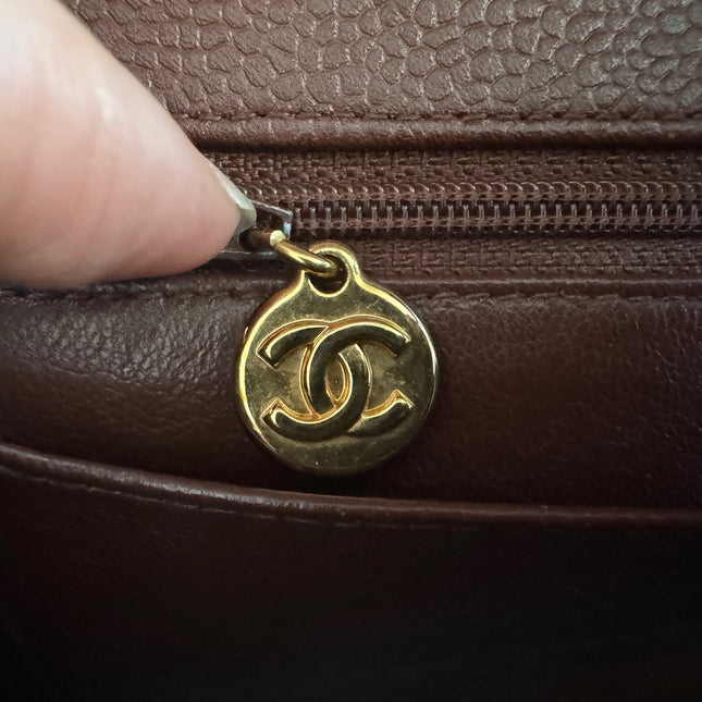Sold Chanel Vintage Top Handle Kelly Dark Caramel Flap Bag Caviar Leather 24k Gold Plated Hardware, 2000-2002