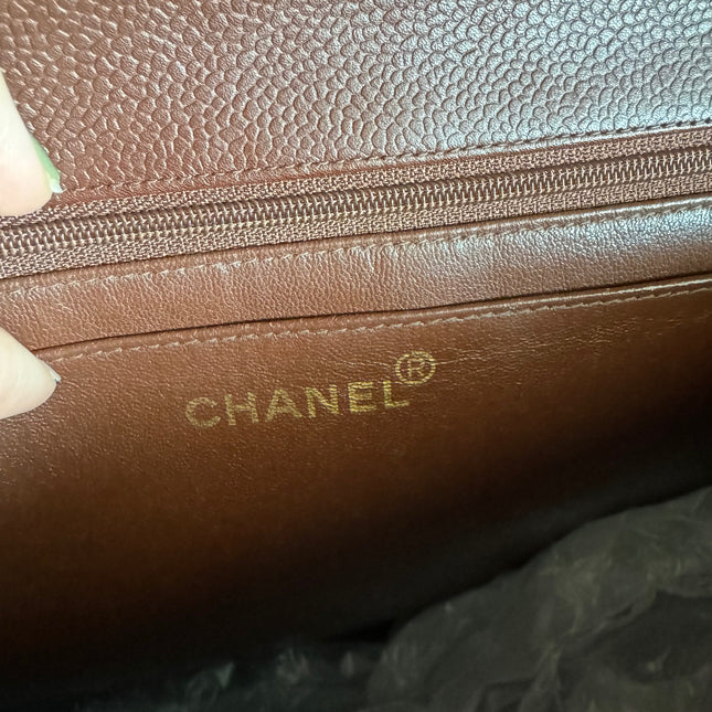 Sold Chanel Vintage Top Handle Kelly Dark Caramel Flap Bag Caviar Leather 24k Gold Plated Hardware, 2000-2002