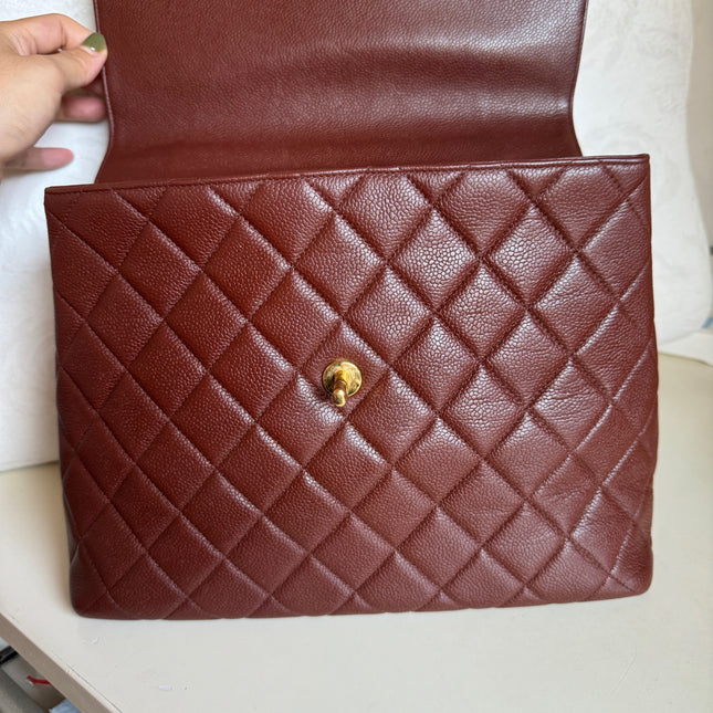 Sold Chanel Vintage Top Handle Kelly Dark Caramel Flap Bag Caviar Leather 24k Gold Plated Hardware, 2000-2002