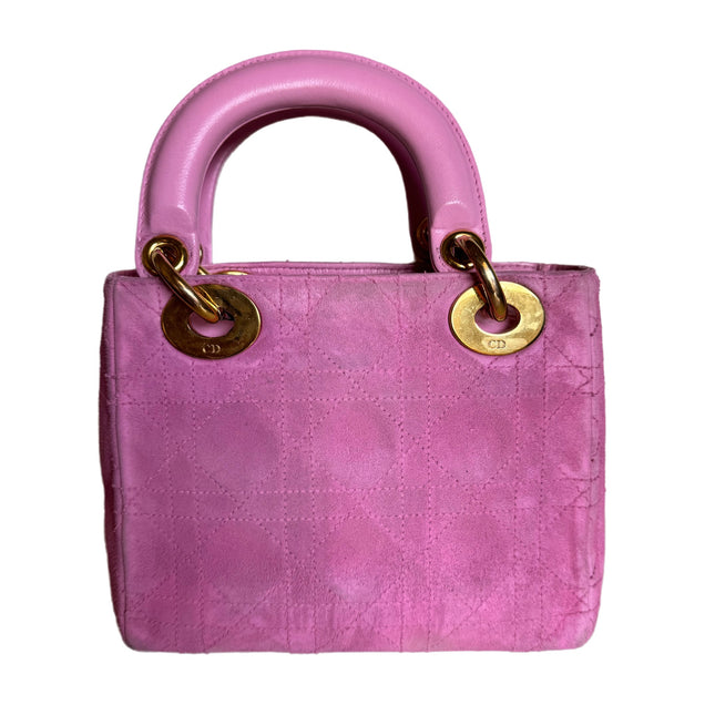 Sold Lady Dior Vintage Mini Pink Suede with Yellow Gold-tone Hardware