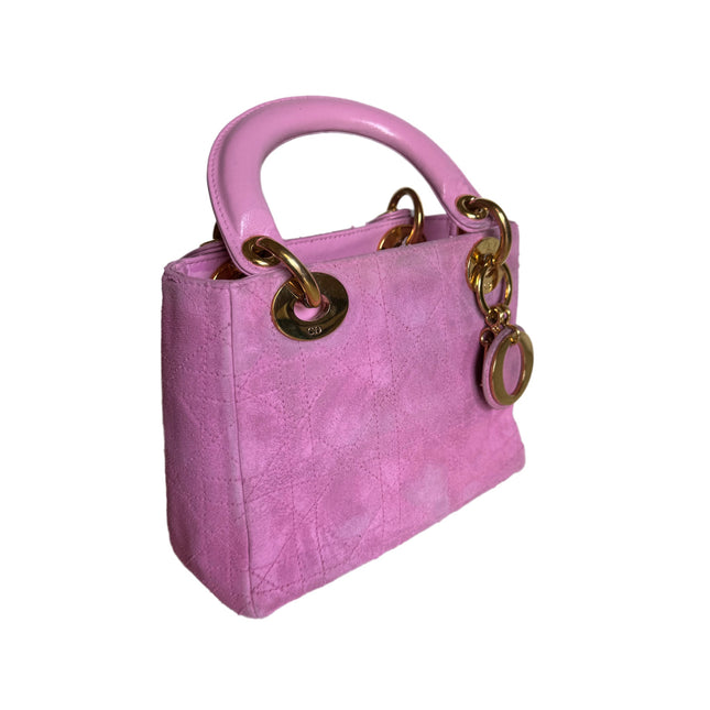 Sold Lady Dior Vintage Mini Pink Suede with Yellow Gold-tone Hardware