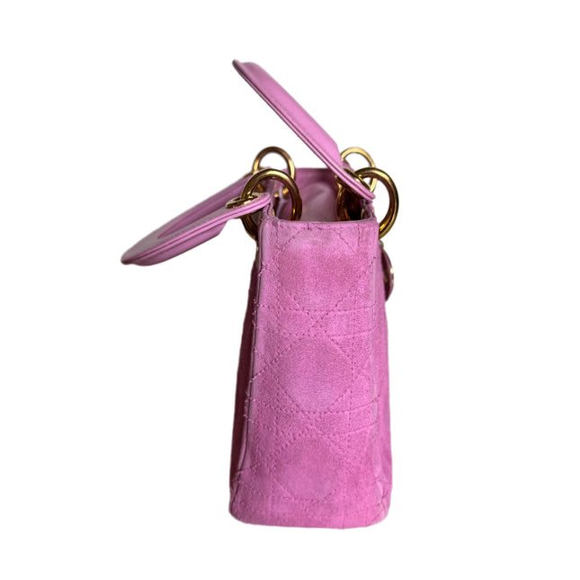 Sold Lady Dior Vintage Mini Pink Suede with Yellow Gold-tone Hardware