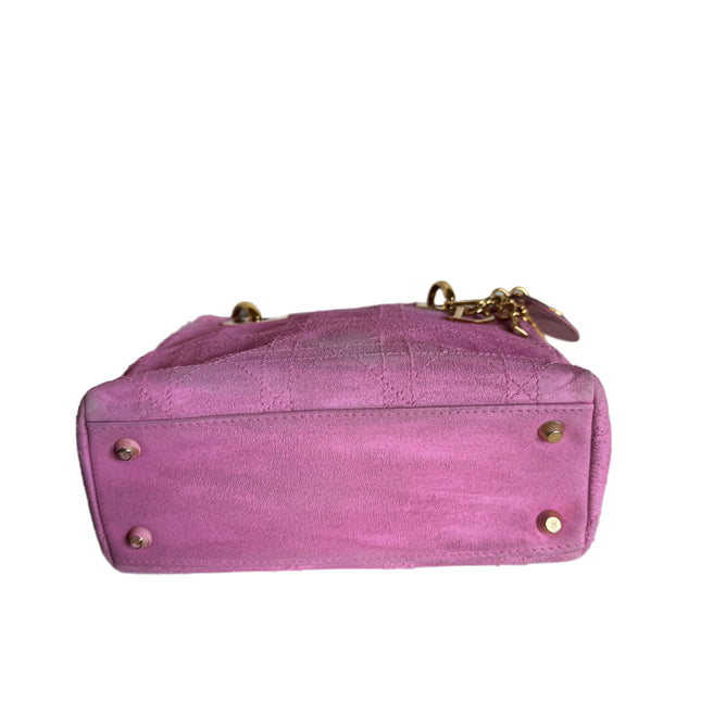 Sold Lady Dior Vintage Mini Pink Suede with Yellow Gold-tone Hardware