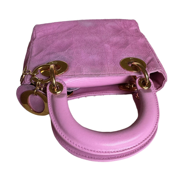 Sold Lady Dior Vintage Mini Pink Suede with Yellow Gold-tone Hardware