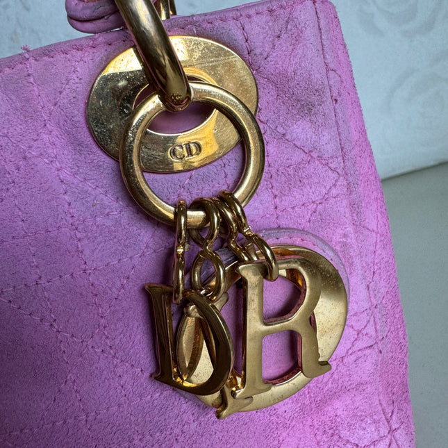 Sold Lady Dior Vintage Mini Pink Suede with Yellow Gold-tone Hardware