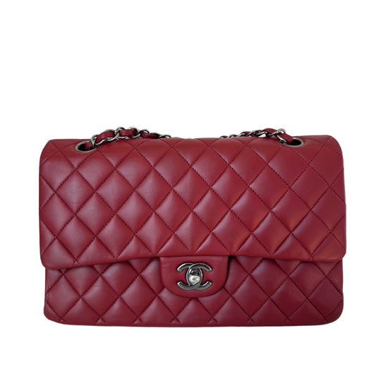 Chanel Classic Flap Burgundy Lambskin Leather Gunmetal Grey HW, 2011-2012-Luxbags