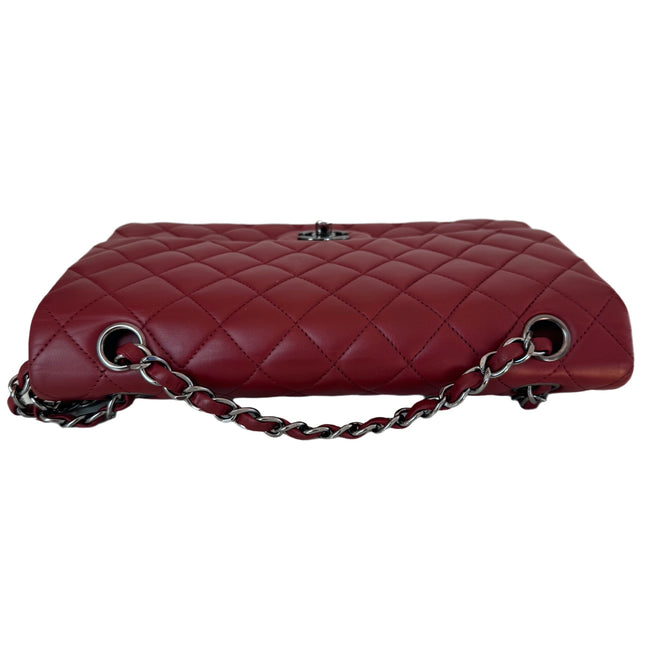 Chanel Classic Flap Burgundy Lambskin Leather Gunmetal Grey HW, 2011-2012