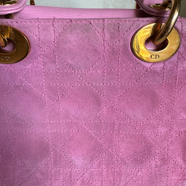 Sold Lady Dior Vintage Mini Pink Suede with Yellow Gold-tone Hardware