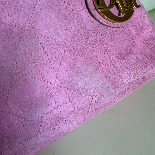 Sold Lady Dior Vintage Mini Pink Suede with Yellow Gold-tone Hardware