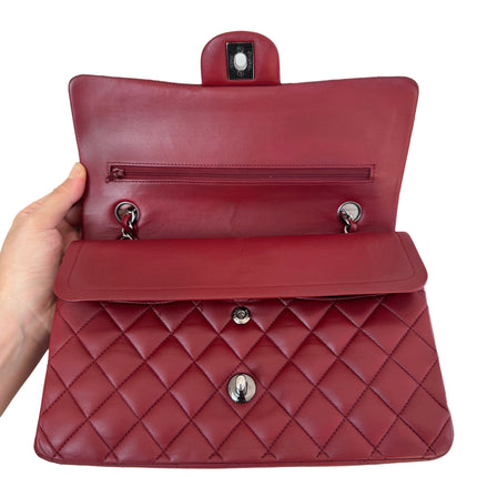 Chanel Classic Flap Burgundy Lambskin Leather Gunmetal Grey HW, 2011-2012