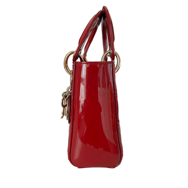 Lady Dior Mini Red Burgundy Patent Leather Gold Hardware Suede Interior Chain Strap 2019