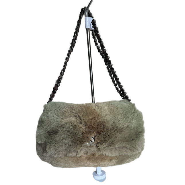 Chanel Fur Flap Bag Brown Grey Chincilla Bag Multi-Layer Chain