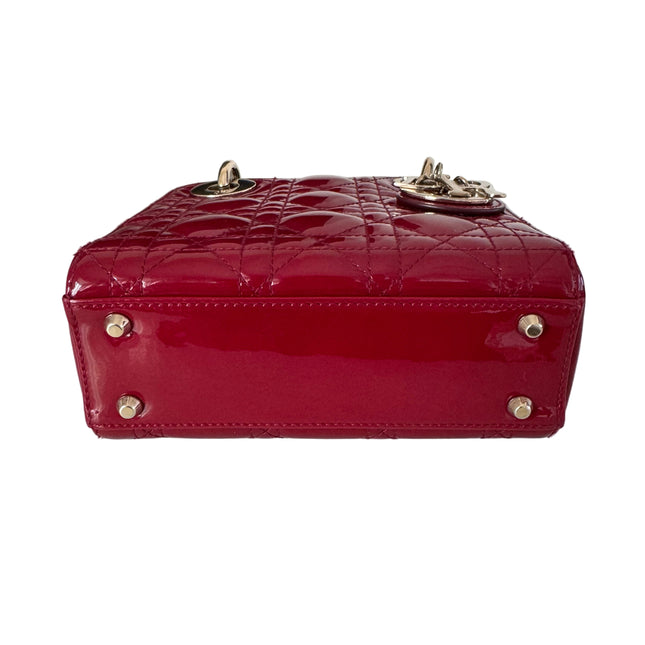 Lady Dior Mini Red Burgundy Patent Leather Gold Hardware Suede Interior Chain Strap 2019
