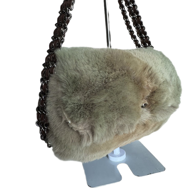 Chanel Fur Flap Bag Brown Grey Chincilla Bag Multi-Layer Chain