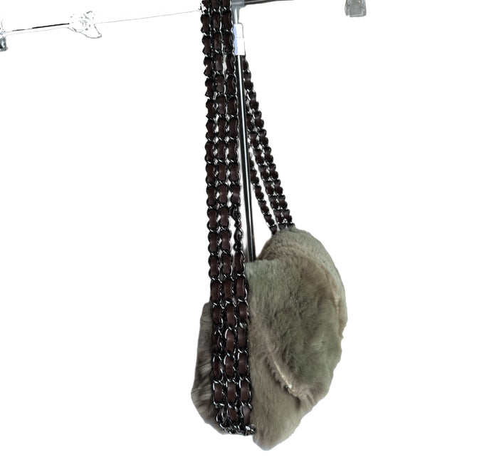 Chanel Fur Flap Bag Brown Grey Chincilla Bag Multi-Layer Chain