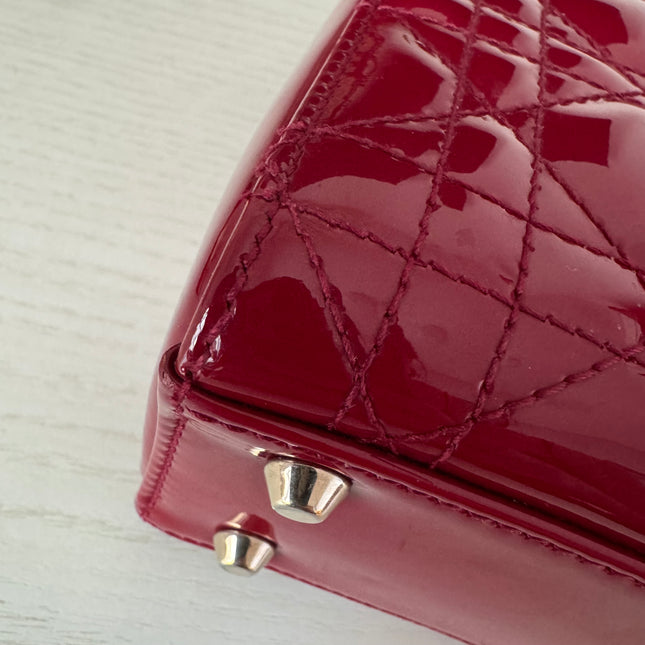 Lady Dior Mini Red Burgundy Patent Leather Gold Hardware Suede Interior Chain Strap 2019