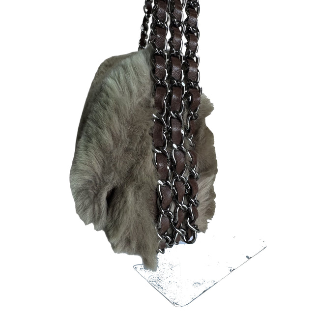 Chanel Fur Flap Bag Brown Grey Chincilla Bag Multi-Layer Chain