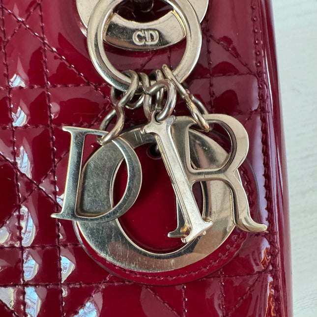 Lady Dior Mini Red Burgundy Patent Leather Gold Hardware Suede Interior Chain Strap 2019