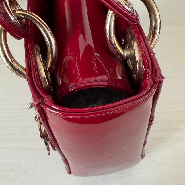 Lady Dior Mini Red Burgundy Patent Leather Gold Hardware Suede Interior Chain Strap 2019