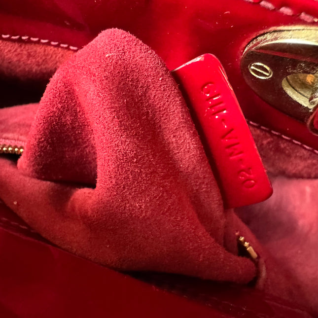 Lady Dior Mini Red Burgundy Patent Leather Gold Hardware Suede Interior Chain Strap 2019