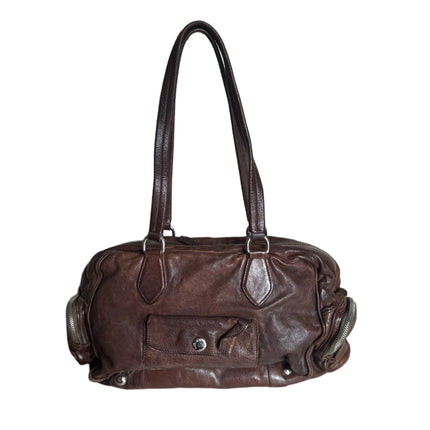 Prada Large Brown Washed Top Handle Bauletto Bag Calfksin Leather