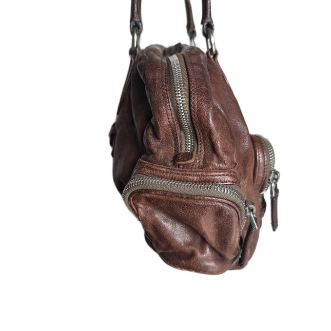 Prada Large Brown Washed Top Handle Bauletto Bag Calfksin Leather