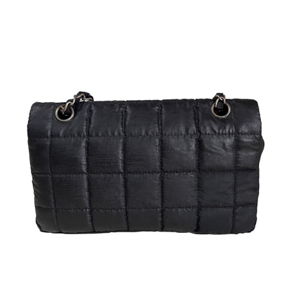 CHANEL Nylon Square Quilted Flap Bag Black Puffer Curved Bottom