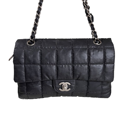 CHANEL Nylon Square Quilted Flap Bag Black Puffer Curved Bottom