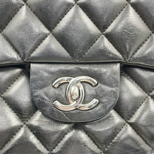 Sold Chanel Classic Flap Jumbo Large Black Lambskin Leather with Silver hardware