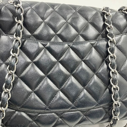 Sold Chanel Classic Flap Jumbo Large Black Lambskin Leather with Silver hardware