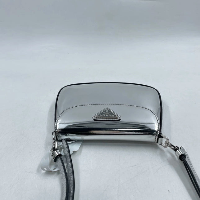Sold Prada Cleo Flap Silver Leather Shoulder bag 2 Way Carry Short and Long Strap