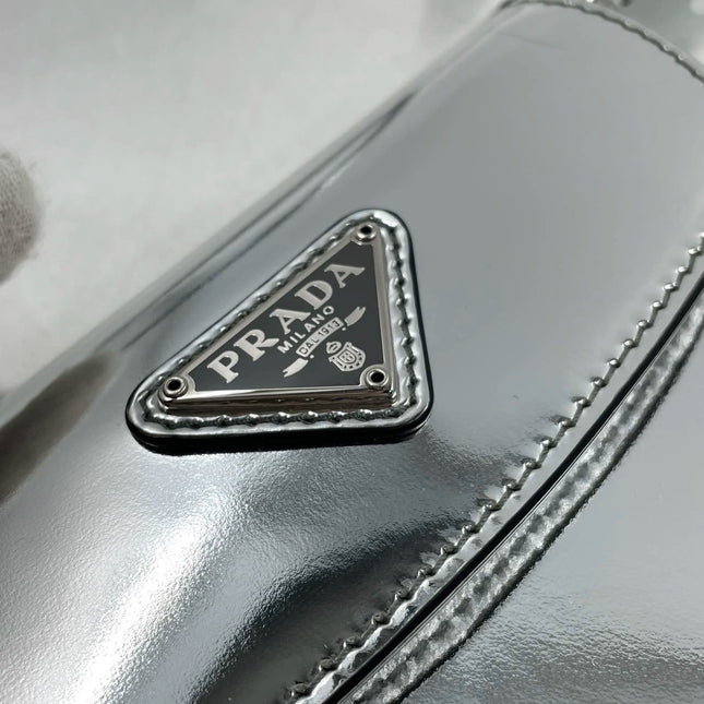 Sold Prada Cleo Flap Silver Leather Shoulder bag 2 Way Carry Short and Long Strap