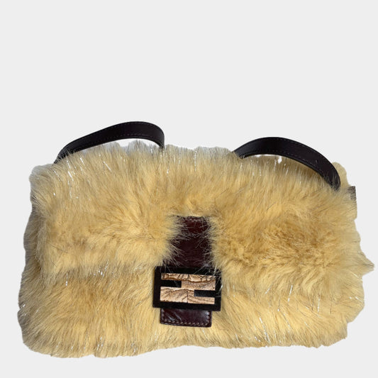 Fendi Baguette Yellow Furry Shoulder Bag-Luxbags