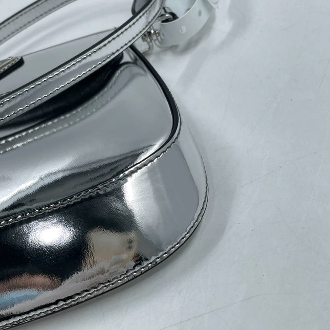 Sold Prada Cleo Flap Silver Leather Shoulder bag 2 Way Carry Short and Long Strap