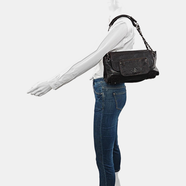 Chanel Glazed Caviar Leather Dark Brown Pocket Shoulder Bag