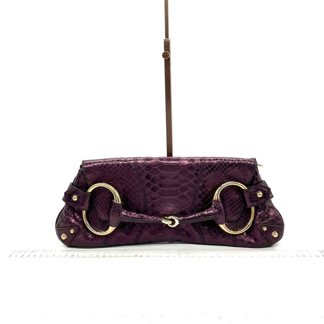 Sold Gucci Horsebit 1955 Metallic Purple Lizard Skin Shoulder Bag Large