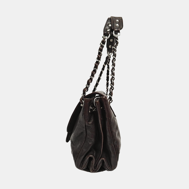 Chanel Glazed Caviar Leather Dark Brown Pocket Shoulder Bag