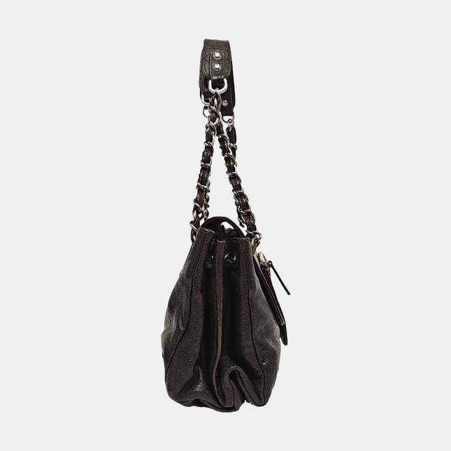 Chanel Glazed Caviar Leather Dark Brown Pocket Shoulder Bag