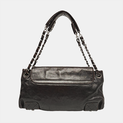 Chanel Glazed Caviar Leather Dark Brown Pocket Shoulder Bag