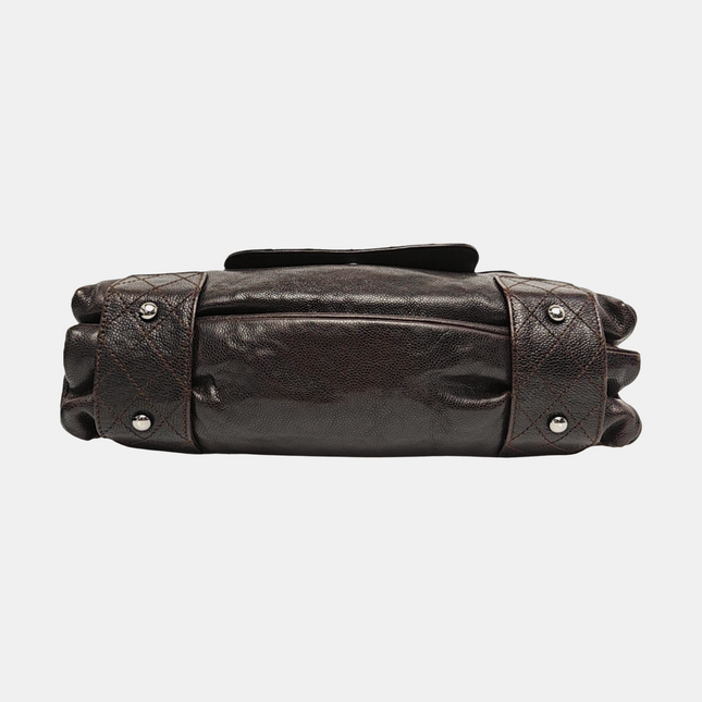 Chanel Glazed Caviar Leather Dark Brown Pocket Shoulder Bag