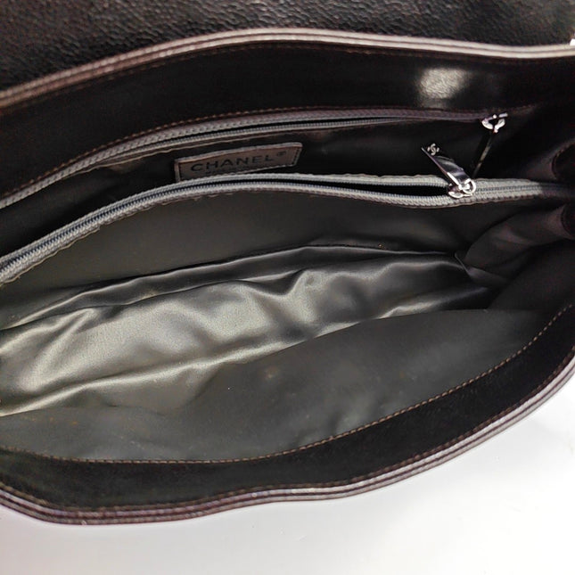 Chanel Glazed Caviar Leather Dark Brown Pocket Shoulder Bag