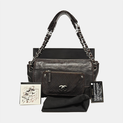 Chanel Glazed Caviar Leather Dark Brown Pocket Shoulder Bag