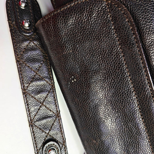Chanel Glazed Caviar Leather Dark Brown Pocket Shoulder Bag