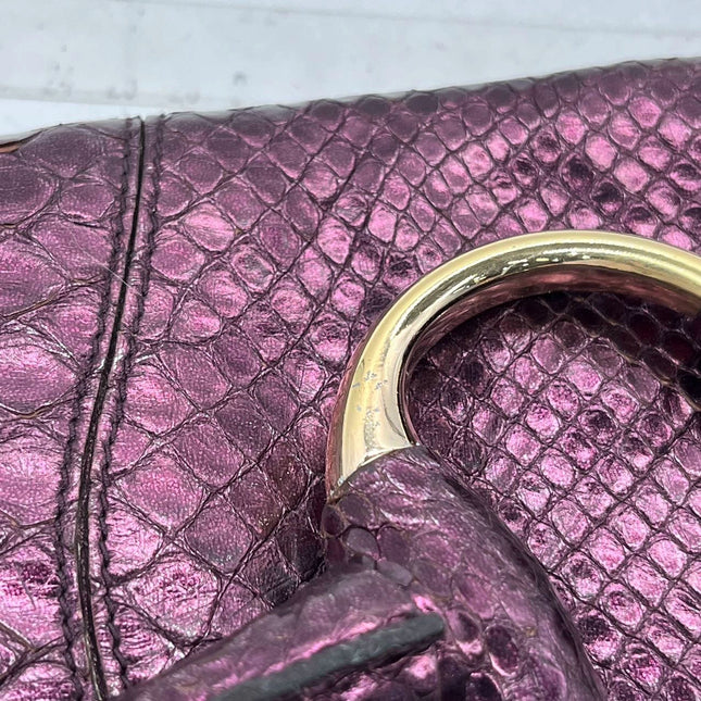 Sold Gucci Horsebit 1955 Metallic Purple Lizard Skin Shoulder Bag Large