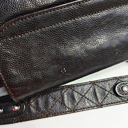 Chanel Glazed Caviar Leather Dark Brown Pocket Shoulder Bag