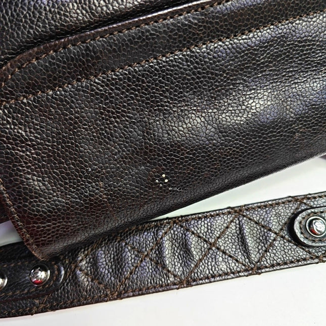 Chanel Glazed Caviar Leather Dark Brown Pocket Shoulder Bag