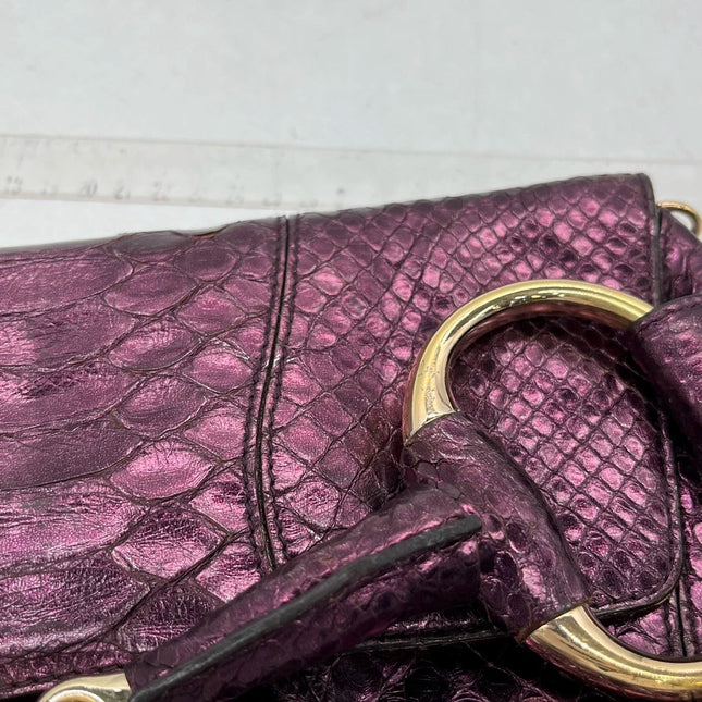 Sold Gucci Horsebit 1955 Metallic Purple Lizard Skin Shoulder Bag Large
