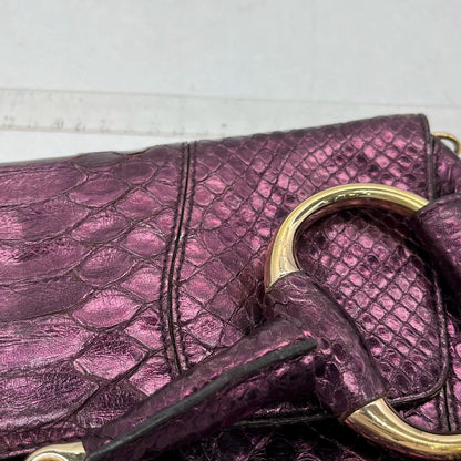 Gucci Horsebit 1955 Metallic Purple Lizard Skin Shoulder Bag Large