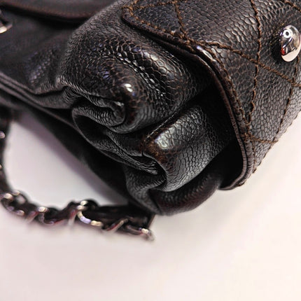 Chanel Glazed Caviar Leather Dark Brown Pocket Shoulder Bag